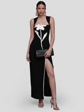 NWT Avec Les Filles Women's Black Floral Applique Maxi Dress 4